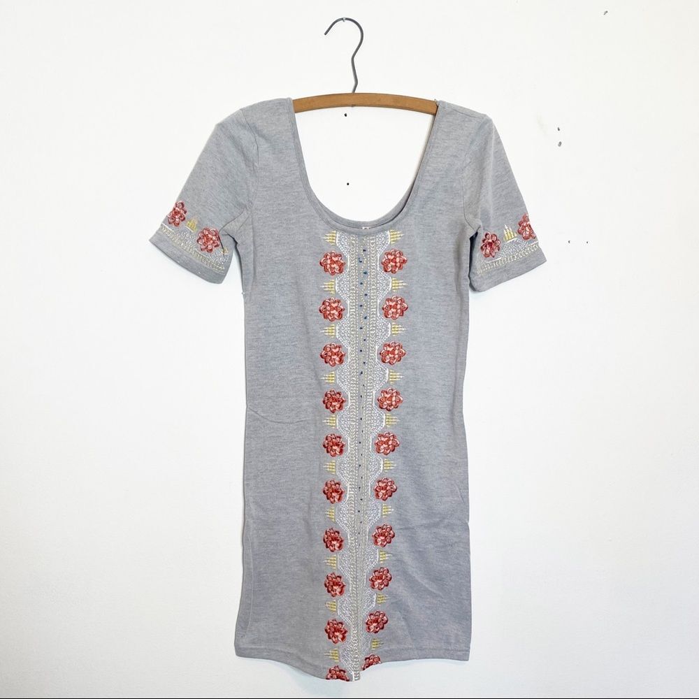 Free People Embroidered Bodycon Scoop Neck Dress S